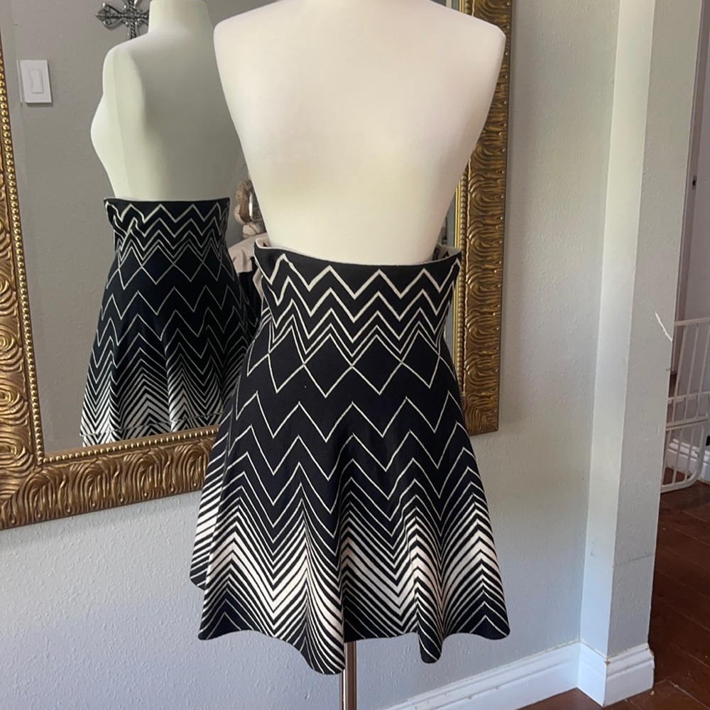 Max Studio Black and White A-Line Chevron Skirt